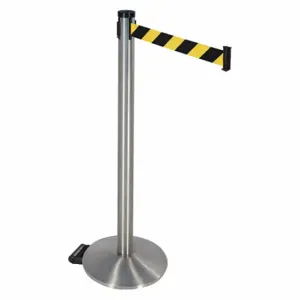 RETRACTA-BELT 304SASS-BYD Barrier Post With Belt, Aluminum, Satin Stainless Steel, 40 Inch Post Height, Sloped, Gray | CT8XFR 48VN61