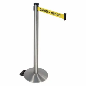 RETRACTA-BELT 304SASS-DKO Barrier Post With Belt, Aluminum, Satin Stainless Steel, 40 Inch Post Height, Sloped, Gray | CT8YBX 48VN63