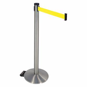 RETRACTA-BELT 304SASS-FY Barrier Post With Belt, Aluminum, Satin Stainless Steel, 40 Inch Post Height, Sloped, Gray | CT8XFZ 48VN65