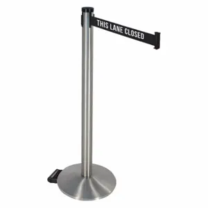 RETRACTA-BELT 304SASS-TLC Barrier Post With Belt, Aluminum, Satin Stainless Steel, 40 Inch Post Height, Sloped, Gray | CT8XFA 48VN72