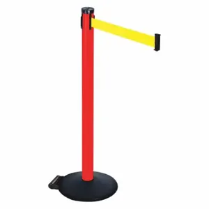 RETRACTA-BELT 305PRD-FY Barrier Post With Belt, PVC, 40 Inch Post Height, 2 1/2 Inch Post Dia, Sloped | CT8XNN 48VP38