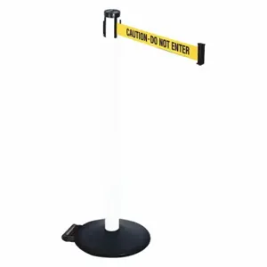 RETRACTA-BELT 305PWH-CAU Barrier Post With Belt, PVC, 40 Inch Post Height, 2 1/2 Inch Post Dia, Sloped | CT8XLY 48VP71