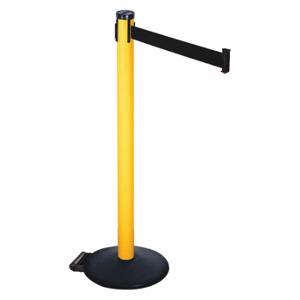 RETRACTA-BELT 305PYW-BK Barrier Post With Belt, PVC, 40 Inch Post Height, 2 1/2 Inch Post Dia, Sloped | CT8XLV 48VP85