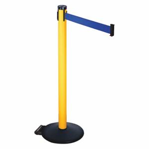 RETRACTA-BELT 305PYW-BL Barrier Post With Belt, PVC, 40 Inch Post Height, 2 1/2 Inch Post Dia, Sloped | CT8XNJ 48VP86