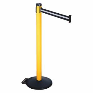 RETRACTA-BELT 305PYW-BW Barrier Post With Belt, PVC, 40 Inch Post Height, 2 1/2 Inch Post Dia, Sloped | CT8XTY 48VP87