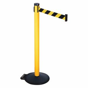 RETRACTA-BELT 305PYW-BYD Barrier Post With Belt, PVC, 40 Inch Post Height, 2 1/2 Inch Post Dia, Sloped | CT8YBJ 48VP88