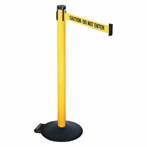 RETRACTA-BELT 305PYW-CAU Barrier Post With Belt, PVC, 40 Inch Post Height, 2 1/2 Inch Post Dia, Sloped | CT8YCT 48VP89