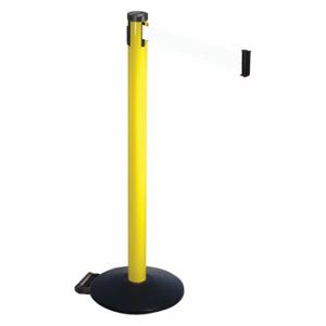 RETRACTA-BELT 305YA-WH Barrier Post With Belt, Aluminum, Powder Coated, 40 Inch Post Height, 2 1/2 Inch Post Dia | CT8XDF 48VR55