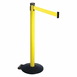 RETRACTA-BELT 305YA-YW Barrier Post With Belt, Aluminum, Powder Coated, 40 Inch Post Height, 2 1/2 Inch Post Dia | CT8XDC 48VR56