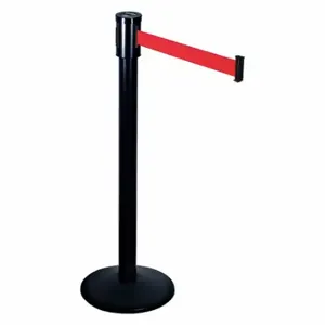 RETRACTA-BELT 321BA-RD Barrier Post With Belt, Aluminum, Black, 40 Inch Post Height, 2 1/2 Inch Post Dia, Sloped | CT8WXM 20YU14