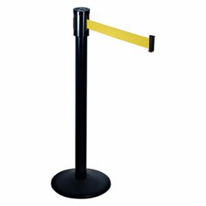RETRACTA-BELT 321BA-YW Barrier Post With Belt, Aluminum, Black, 40 Inch Post Height, 2 1/2 Inch Post Dia, Sloped | CT8WXU 20YU15