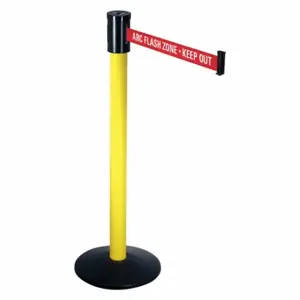 RETRACTA-BELT 321YA-ARC Barrier Post With Belt, Yellow, 40 Inch Post Height, 2 1/2 Inch Post Dia, Sloped | CT8XHQ 20YU02