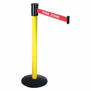 RETRACTA-BELT 321YA-FME Barrier Post With Belt, Yellow, 40 Inch Post Height, 2 1/2 Inch Post Dia, Sloped | CT8XHV 40CL69