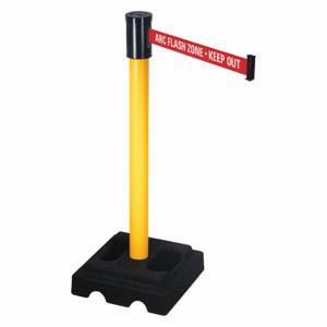 RETRACTA-BELT 322PYW-ARC Barrier Post With Belt, PVC, Yellow, 40 Inch Post Height, 2 1/2 Inch Post Dia | CT8XWZ 40CL66