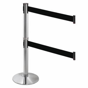 RETRACTA-BELT 330DPAPC-BK Barrier Post With Belt, Polished Aluminum, 40 Inch Post Height, 2 1/2 Inch Post Dia | CT8XAQ 48VH26