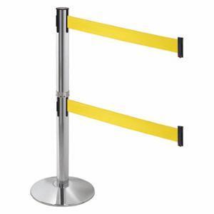 RETRACTA-BELT 330DPAPC-YW Barrier Post With Belt, Polished Aluminum, 40 Inch Post Height, 2 1/2 Inch Post Dia | CT8XAC 48VH38