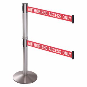 RETRACTA-BELT 330DSASS-AAO Barrier Post With Belt, Aluminum, Satin Stainless Steel, 40 Inch Post Height, Sloped, Gray | CT8XEZ 48VH39