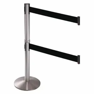 RETRACTA-BELT 330DSASS-BK Barrier Post With Belt, Satin Stainless Steel, 40 Inch Post Height, Sloped, Black | CT8XEQ 48VH40