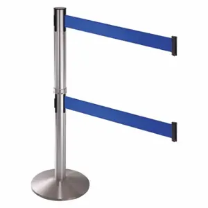 RETRACTA-BELT 330DSASS-BL Barrier Post With Belt, Aluminum, Satin Stainless Steel, 40 Inch Post Height, Sloped, Blue | CT8YBU 48VH41