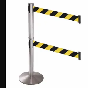 RETRACTA-BELT 330DSASS-BYD Barrier Post With Belt, Aluminum, Satin Stainless Steel, 40 Inch Post Height, Sloped, Gray | CT8XFM 48VH42