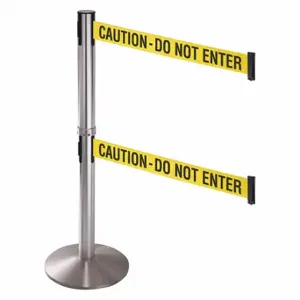 RETRACTA-BELT 330DSASS-CAU Barrier Post With Belt, Aluminum, Satin Stainless Steel, 40 Inch Post Height, Sloped, Gray | CT8XFC 48VH43