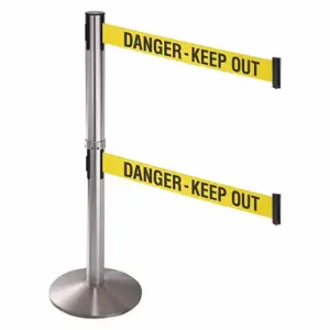 RETRACTA-BELT 330DSASS-DKO Barrier Post With Belt, Aluminum, Satin Stainless Steel, 40 Inch Post Height, Sloped, Gray | CT8XFF 48VH44