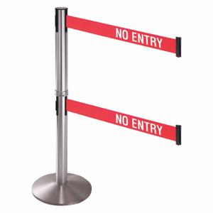 RETRACTA-BELT 330DSASS-NE Barrier Post With Belt, Aluminum, Satin Stainless Steel, 40 Inch Post Height, Sloped, Gray | CT8XFL 48VH46