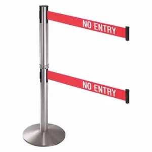 RETRACTA-BELT 330DSASS-NE Barrier Post With Belt, Aluminum, Satin Stainless Steel, 40 Inch Post Height, Sloped, Gray | CT8XFL 48VH46