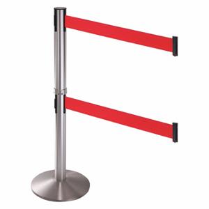 RETRACTA-BELT 330DSASS-RD Barrier Post With Belt, Aluminum, Satin Stainless Steel, 40 Inch Post Height, Sloped, Red | CT8XGN 48VH49