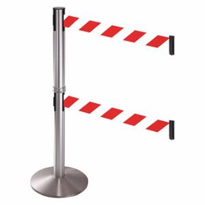 RETRACTA-BELT 330DSASS-RWD Barrier Post With Belt, Aluminum, Satin Stainless Steel, 40 Inch Post Height, Sloped, Gray | CT8XGC 48VH50