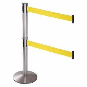 RETRACTA-BELT 330DSASS-YW Barrier Post With Belt, Satin Stainless Steel, 40 Inch Post Height, Sloped, Yellow | CT8XGU 48VH52