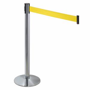 RETRACTA-BELT 330PAPC-YW Barrier Post With Belt, Polished Aluminum, 40 Inch Post Height, 2 1/2 Inch Post Dia | CT8WYV 48VH80
