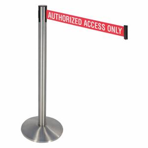 RETRACTA-BELT 330SASS-AAO Barrier Post With Belt, Aluminum, Satin Stainless Steel, 40 Inch Post Height, Sloped, Gray | CT8XFN 48VH81