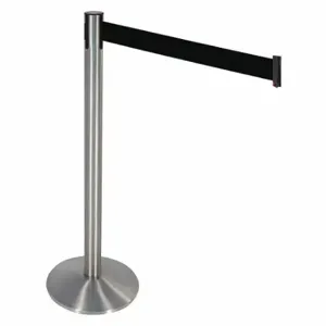 RETRACTA-BELT 330SASS-BK Barrier Post With Belt, Satin Stainless Steel, 40 Inch Post Height, Sloped, Black | CT8XET 48VH82