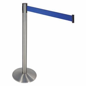 RETRACTA-BELT 330SASS-BL Barrier Post With Belt, Aluminum, Satin Stainless Steel, 40 Inch Post Height, Sloped, Blue | CT8XEW 48VH83