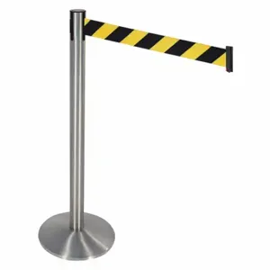 RETRACTA-BELT 330SASS-BYD Barrier Post With Belt, Aluminum, Satin Stainless Steel, 40 Inch Post Height, Sloped, Gray | CT8XFE 48VH84