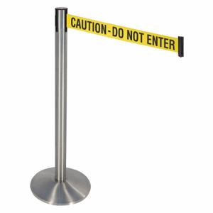 RETRACTA-BELT 330SASS-CAU Barrier Post With Belt, Aluminum, Satin Stainless Steel, 40 Inch Post Height, Sloped | CT8YBE 48VH85