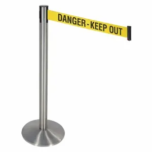 RETRACTA-BELT 330SASS-DKO Barrier Post With Belt, Aluminum, Satin Stainless Steel, 40 Inch Post Height, Sloped, Gray | CT8XGB 48VH86