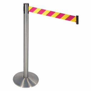 RETRACTA-BELT 330SASS-MYD Barrier Post With Belt, Aluminum, Satin Stainless Steel, 40 Inch Post Height, Sloped, Gray | CT8XFQ 48VH87