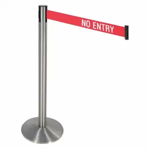 RETRACTA-BELT 330SASS-NE Barrier Post With Belt, Aluminum, Satin Stainless Steel, 40 Inch Post Height, Sloped, Gray | CT8XFU 48VH88