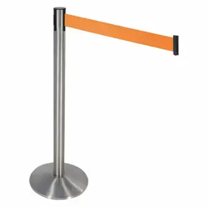 RETRACTA-BELT 330SASS-OR Barrier Post With Belt, Satin Stainless Steel, 40 Inch Post Height, Sloped, Orange | CT8XGJ 48VH89