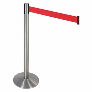 RETRACTA-BELT 330SASS-RD Barrier Post With Belt, Aluminum, Satin Stainless Steel, 40 Inch Post Height, Sloped, Red | CT8XGP 48VH91