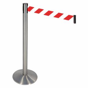 RETRACTA-BELT 330SASS-RWD Barrier Post With Belt, Aluminum, Satin Stainless Steel, 40 Inch Post Height, Sloped, Gray | CT8XFB 48VH92