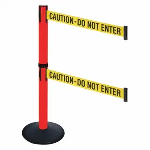 RETRACTA-BELT 331DPRD-CAU Barrier Post With Belt, PVC, 40 Inch Post Height, 2 1/2 Inch Post Dia, Sloped | CT8YBF 48VJ42