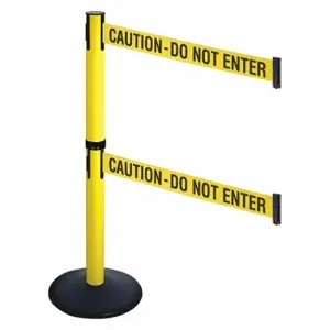 RETRACTA-BELT 331DYA-CAU Barrier Post With Belt, Aluminum, Powder Coated, 40 Inch Post Height, 2 1/2 Inch Post Dia | CT8XDR 48VK27