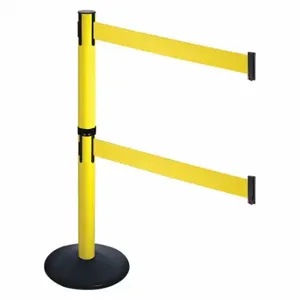 RETRACTA-BELT 331DYA-YW Barrier Post With Belt, Aluminum, Powder Coated, 40 Inch Post Height, 2 1/2 Inch Post Dia | CT8XCY 48VK36