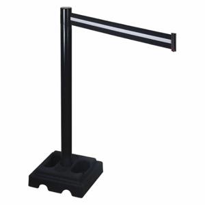 RETRACTA-BELT 332BA-BW Barrier Post With Belt, Aluminum, Black, 40 Inch Post Height, 2 1/2 Inch Post Dia, Square | CT8WYF 48VL53