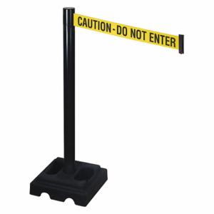 RETRACTA-BELT 332BA-CAU Barrier Post With Belt, Aluminum, Black, 40 Inch Post Height, 2 1/2 Inch Post Dia, Square | CT8WYD 48VL55