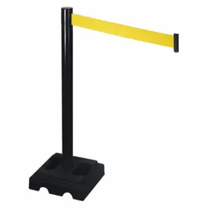 RETRACTA-BELT 332BA-YW Barrier Post With Belt, Aluminum, Black, 40 Inch Post Height, 2 1/2 Inch Post Dia, Square | CT8WYA 48VL66