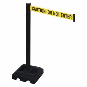 RETRACTA-BELT 332PSB-CAU Barrier Post With Belt, PVC, Black, 40 Inch Post Height, 2 1/2 Inch Post Dia | CT8XKA 48VL89